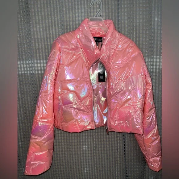 ⭐️ NWT! Current Mood Pink Stars Crop Puffy Jacket